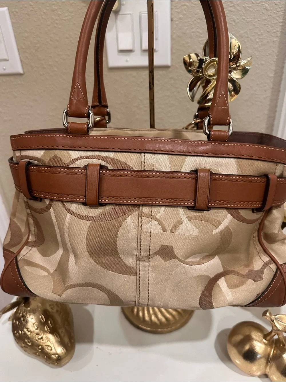 Coach Tan & Cream Signature Satchel